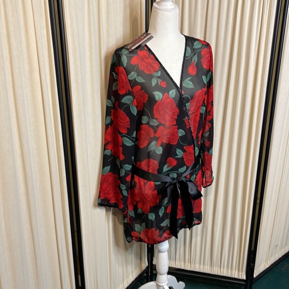 NWT- COQUETTE- SHEER SEXY ROSE LINGERIE ROBE ONE SIZE - Picture 3 of 10